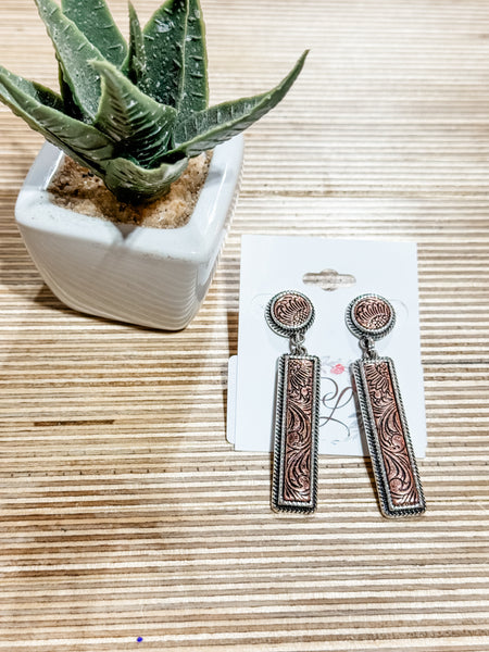 Tooled Metal Bar Earrings
