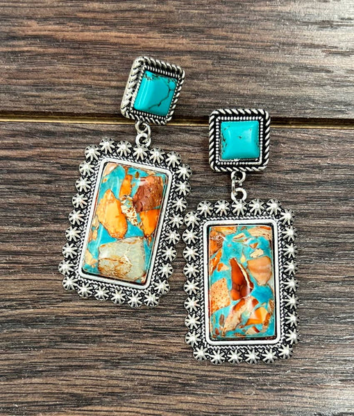 Rectangular Gemstone Post Earrings