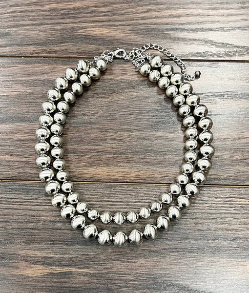 Handmade Silver Navajo Bead Necklace