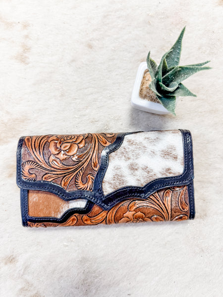 Scalloped Leather & Cowhide Wallet