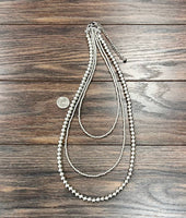 4 & 8mm Triple Strand Handmade Silver Navajo Bead Necklace
