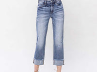 Odessa Rolled Cuff High Rise Straight Denim-CURVY
