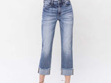 Odessa Rolled Cuff High Rise Straight Denim-CURVY
