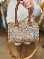 Small Turquoise Tooled Trunk Bag