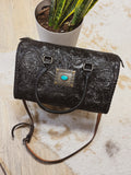 Large Black Concho Tooled Trunk Bag