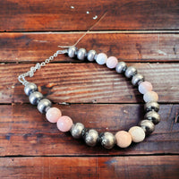 8mm Sterling Silver Pearls bracelet with pink conch beads - 6 inch bracelet