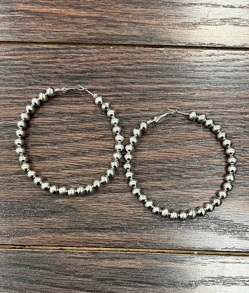 Handmade 6mm Silver Copper Navajo Bead Hoop Earrings
