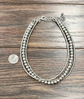 3 Strand 4&8mm Handmade Silver Navajo Bead Necklace