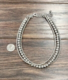 3 Strand 4&8mm Handmade Silver Navajo Bead Necklace