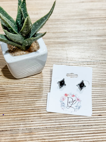 Black Oval Stud Earrings