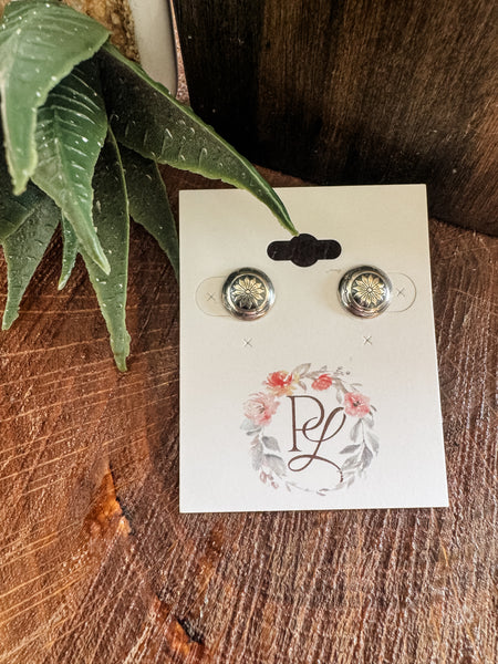 Small Etched Button Stud Earrings