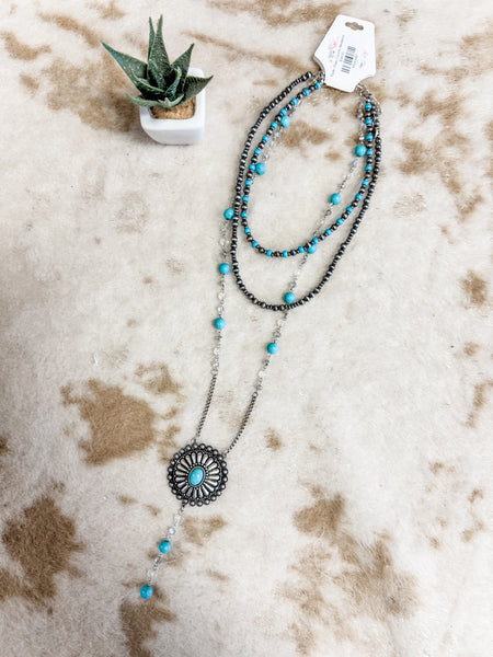 Triple Chain Concho Necklace