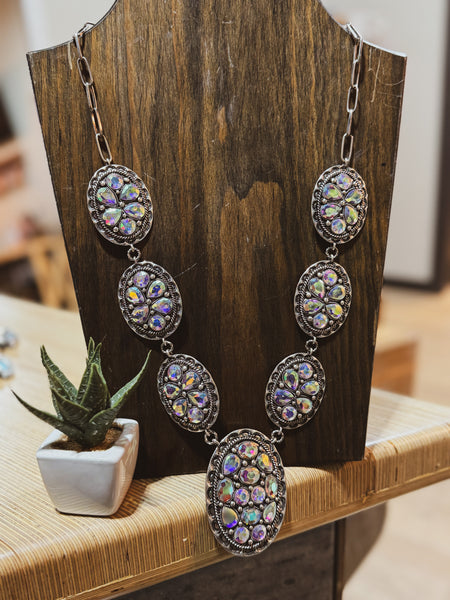 Mega AB Crystal Concho Necklace