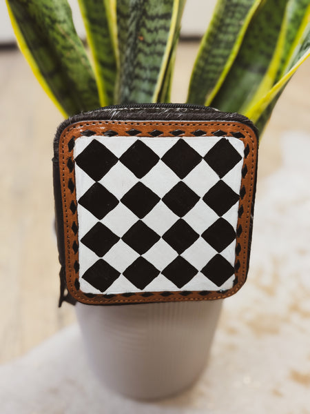 Small B&W Checkered Black Cowhide Jewelry Box