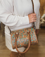 Small Turquoise Tooled Trunk Bag