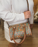 Small Turquoise Tooled Trunk Bag