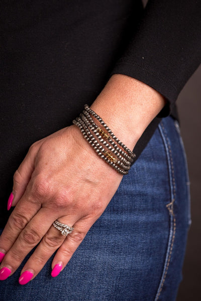 6 Strand Dainty Navajo Pearl & Gold Disc Bracelets