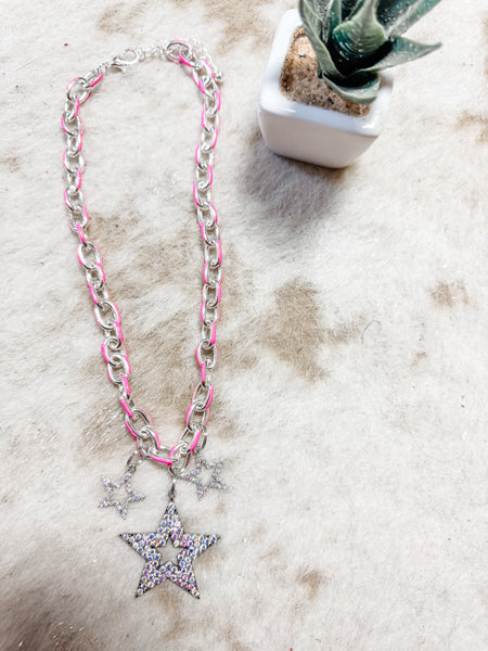 Hot Pink Chain Star Necklace