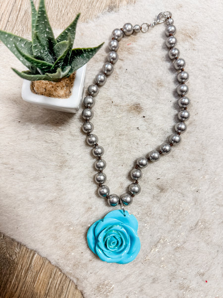 Turq Rose Necklace