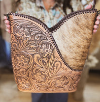 Tooled & Cowhide Satchel