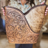 Tooled & Cowhide Satchel