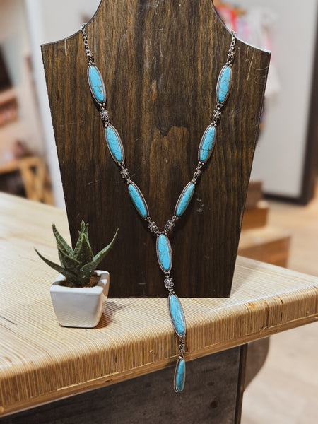 Oval Turquoise Lariat Necklace