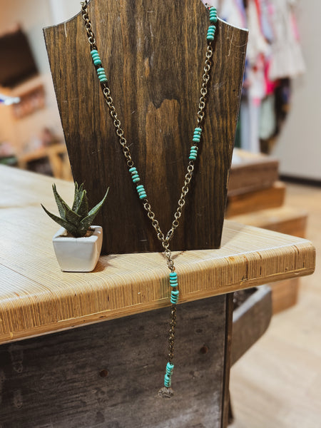 Green Turq Disc Lariat Necklace