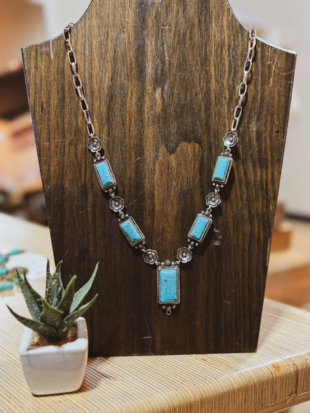 Rectangle Turquoise Y Necklace