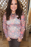 Bright Pink Floral Mesh Top