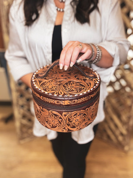Round Tooled Leather Jewelry Box