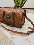 Large Tan Concho Tooled Trunk Bag