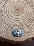 Western Spade Pendant Necklace with Faux Turquoise — 18 Inch Silver-Tone Statement