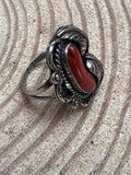 Coral and Sterling Leaf Ring - Stamped LJ - Size 6