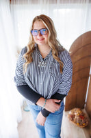 Surrounded Button Down Striped Oversized Top