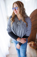 Surrounded Button Down Striped Oversized Top