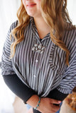 Surrounded Button Down Striped Oversized Top