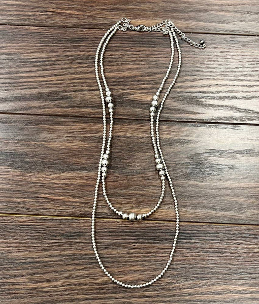 Double 1 Strand Cluster Handmade Silver Navajo Necklace