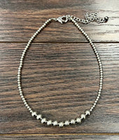 Single 4&8mm Handmade Silver Navajo Bead Necklace