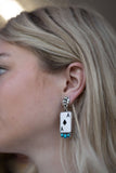 Ace of Spades Western Earrings with Faux Turquoise — 2" Drop
