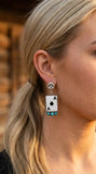 Ace of Spades Western Earrings with Faux Turquoise — 2" Drop