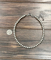 Single Strand 8mm Silver Navajo Bead Necklace