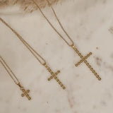 Large Gold Beaded Cross Necklace