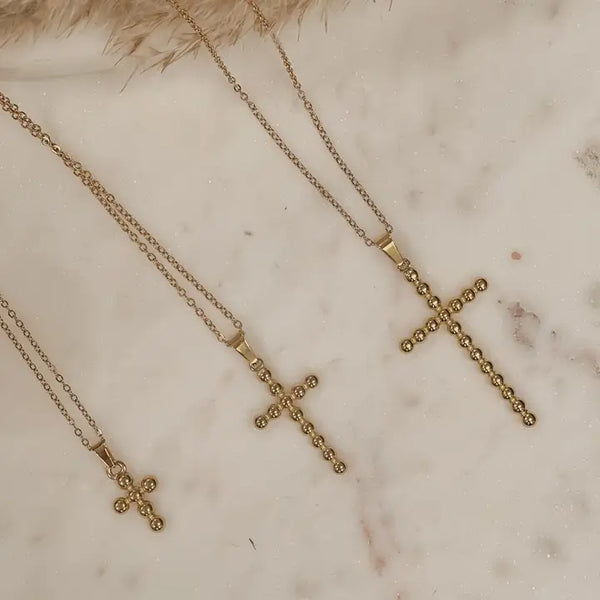 Large Gold Beaded Cross Necklace