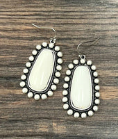 White Bubble Lined Turquoise Earrings