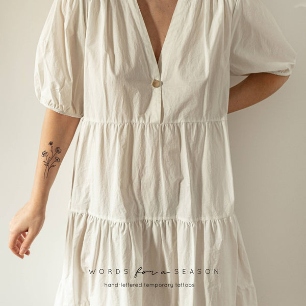 Flower Bundle Calligraphy Temp Tattoo | Skin and Hat Tattoo