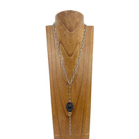 Colored Floral Concho & Chain Lariat Necklace