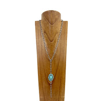 Colored Floral Concho & Chain Lariat Necklace