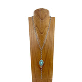 Colored Floral Concho & Chain Lariat Necklace