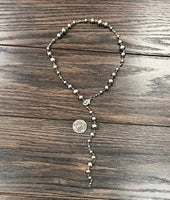 Short Handmade Lariat Silver Navajo Bead Necklace