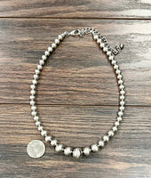 101214mm Handmade Graduated Silver Navajo Bead Necklace